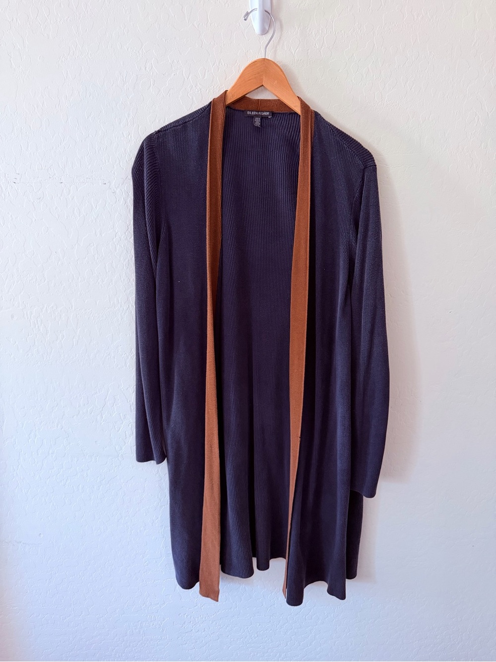 Eileen Fisher Open Front Long Cardigan Sweater Women’s XL‎ Navy Blue Brown